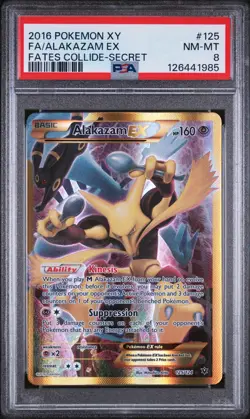 2016 POKEMON XY FATES COLLIDE SECRET #125 FULL ART/ALAKAZAM EX PSA 8 - Image 1