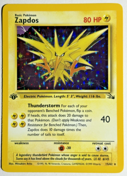 Pokemon TCG Zapdos 1st Edition Rare Holo Card #15/62 Fossil - Image 1