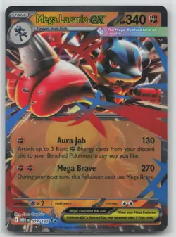 Pokemon Card Mega Lucario ex Double Rare ME01: Mega Evolution 077/132 NM - Image 1
