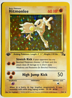 Pokemon TCG Hitmonlee 1st Edition Rare Holo Card #7/62 Fossil - Image 1