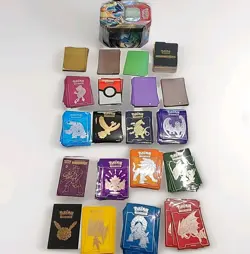 Pokemon Sleaves And Box Dividers Lot Of Over 200 With Storage Tin See Photos - Image 1
