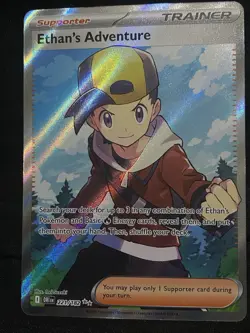 Pokemon TCG Destined Rivals Ethan's Adventure Full Art Trainer Card 221/182 - Image 1