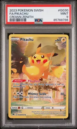 PSA 9 Pokemon TCG 2023 Pokemon SWSH Crown Zenith #GG30 Fa/Pikachu MINT - Image 1