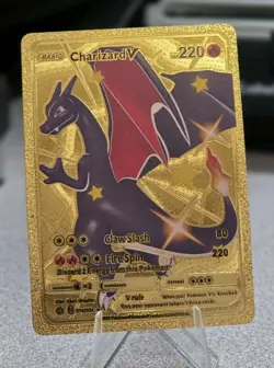 Pokemon Charizard V 220hp Gold Foil Fan Art Collector Card TCG - Image 1