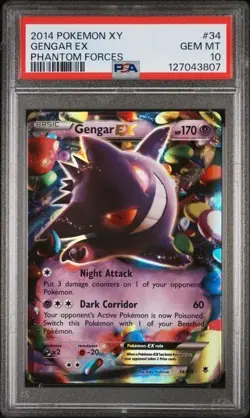 2014 POKEMON XY PHANTOM FORCES #34 GENGAR EX PSA 10 - Image 1