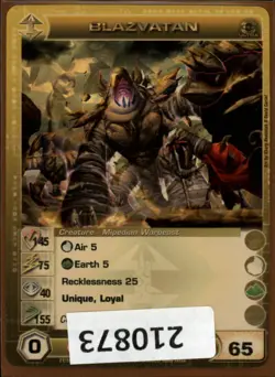 (210873) BLAZVATAN 145/75/40/155/65 (0 Max Stats) Ultra Rare Foil Chaotic Card - Image 1