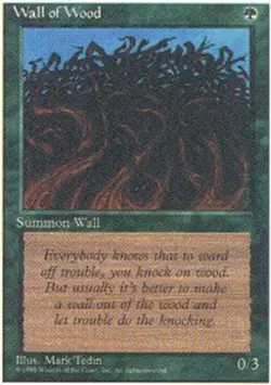 Heavy Play, English MTG Regular Wall of Wood Alternate Fourth Edition Magic the - Image 1