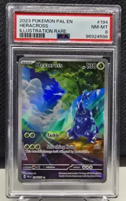 Heracross Paldea Evolved Illustration Rare Pokemon TCG Card 194/193 PSA 8 - Image 1