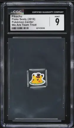 CGC 9 Treat Pikachu 2018 Pokemon Center Flake Seals We Are Team Treat - Image 1