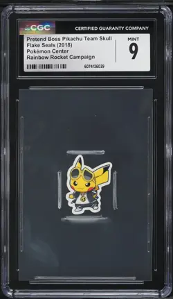 CGC 9 Cosplay Pikachu Team Skull 2018 Pokemon Center Flake Seals Pretend Boss - Image 1
