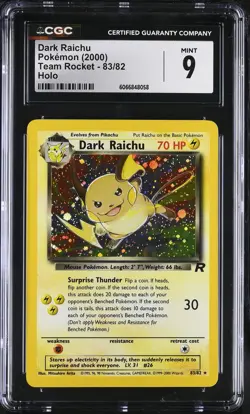 CGC 9 MINT Dark Raichu 2000 Team Rocket 83/82 Holo Pokemon Card - Image 1