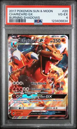 2017 POKEMON SUN & MOON BURNING SHADOWS #20 CHARIZARD GX PSA 4 - Image 1