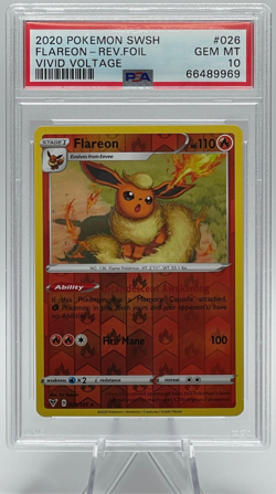 2020 POKEMON SWORD & SHIELD VIVID VOLTAGE #026 FLAREON-REVERSE FOIL PSA 10 GEM - Image 1
