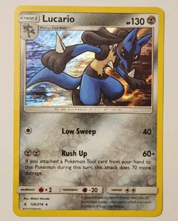 Lucario 126/214 NM Holo Rare Pokemon 2019 Sun & Moon Unbroken Bonds TCG Card - Image 1