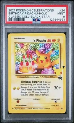 2021 Pokemon Birthday Pikachu #24 Classic Collection Celebrations PSA 9 Mint - Image 1