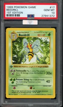 Pokemon TCG 1999 Beedril 1st Edition 017/102 Base Set PSA 10 Gem Mint MBA Silver - Image 1
