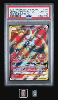 Pokemon Charizard & Braixen GX Cosmic Eclipse Full Art #212 PSA 10 GEM MINT - Image 1