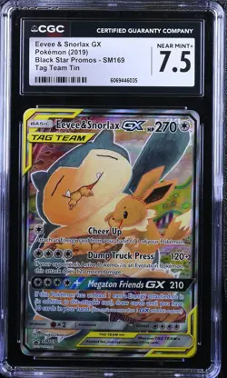 CGC 7.5 Eevee & Snorlax Gx Sm169 Tag Team Tin Pokemon Near Mint+ - Image 1
