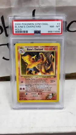 2000 BLAINE'S CHARIZARD HOLO GYM CHALLENGE POKEMON TCG PSA 8 NEAR MINT-MINT #2 - Image 2