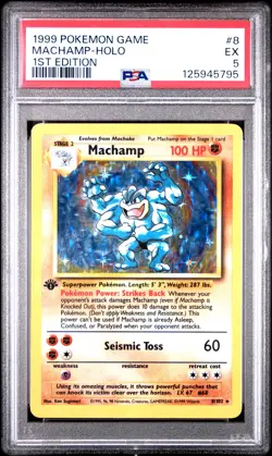 1999 POKEMON GAME 1ST ED #8 MACHAMP-HOLO PSA 5 - Image 1