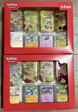 2- Pokemon 4 Mini Tins + 4 Promo Cards Bundle - 151 SAMS CLUB EXCLUSIVE IN HAND - Image 1