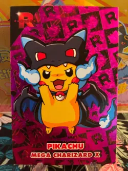 Pikachu Poncho Mega Charizard X Magenta Holo BOX HIT Team Rocket Card Pokemon - Image 1