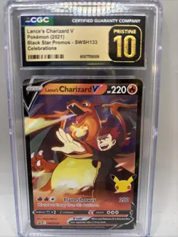 CGC 10 Pristine Pokemon Celebrations Lance’s Charizard V Promo Card SWSH133 - Image 1