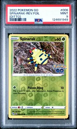 2022 POKEMON GO [DITTO] #006 SPINARAK-REVERSE FOIL PSA 9 - Image 1