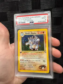 PSA 9 MINT 2000 Pokemon Gym Heroes #2 Brock's Rhydon 1st Edition Holo Rare - Image 1