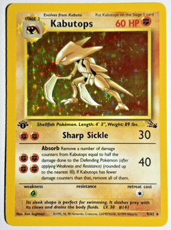 Pokemon TCG Kabutops 1st Edition Rare Holo Card #9/62 Fossil - Image 1