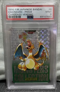 1996 POKEMON JPN BANDAI CARDDASS VENDING #6 CHARIZARD-PRISM PSA 9 - Image 1