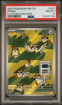 2023 POKEMON OBF EN-OBSIDIAN FLAMES ILLUSTRATION RARE #207 PIDGEY PSA 8 - Image 1