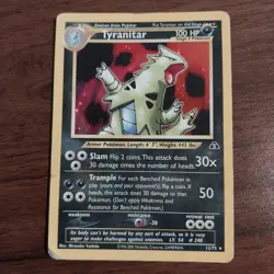 Pokemon TCG Tyranitar Holo Rare Card 12/75 Neo Discovery HP/Damaged Corner - Image 1