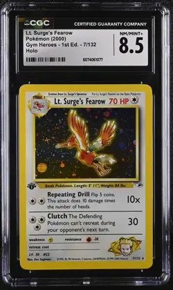 CGC 8.5 Lt. Surge's Fearow Gym Heroes 1st Edition 7/132 Holo Pokemon Card - Image 1