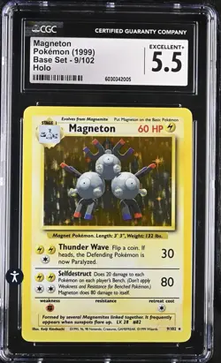 Pokemon Base Set 9/102 Magneton 1999 Lightning Holo Rare CGC 5.5 EXCELLENT+ - Image 2