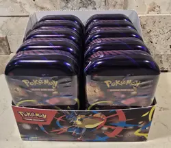 Lot 10 Sealed Mini Tins Pokemon TCG Mega Evolution Mega Heroes w/ Display Box - Image 1