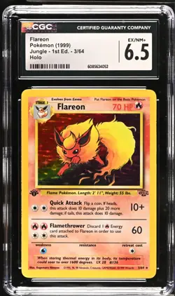 POKEMON CGC 6.5 Flareon 3/64 1999 Jungle - 1st Edition Rare Holo *4052 - Image 1