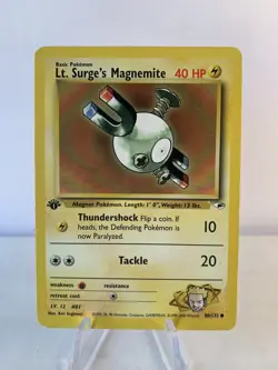1st Edition Lt. Surge's Magnemite (80) Gym Heroes #080/132 Pokemon Card TCG - Image 1