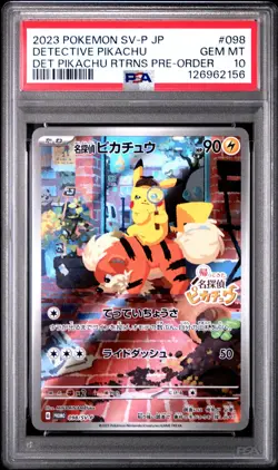 2023 POKEMON JPN SV-P PROMO #098 DETECTIVE PIKACHU PSA 10 - Image 1