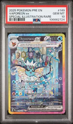 2025 POKEMON PRE EN-PRISMATIC EVOLUTIONS #149 VAPOREON EX PSA 10 - Image 1