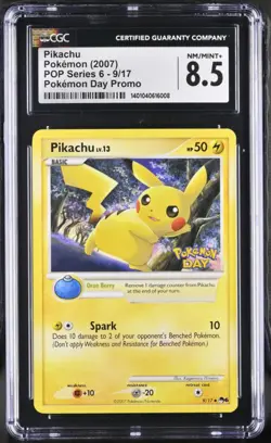 Pikachu (Pokemon Day Stamped) 009/017 Pop Series 6 CGC 8.5 (LOW POP) - Image 1