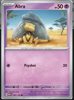 Pokemon TCG Abra Scarlet Violet-151 Reverse Holo Common Card 063/165 - Image 1
