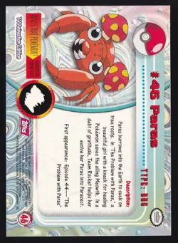 Pokemon Card Paras #46 TOPPS Series 1 Red Logo Non-Holo - Image 2