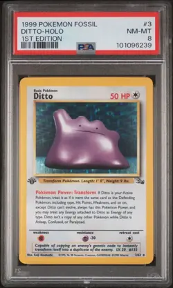 1999 Pokemon 1st Edition Fossil # 3 Ditto Holo PSA 8 Card NM-MINT Trusted Seller - Image 1