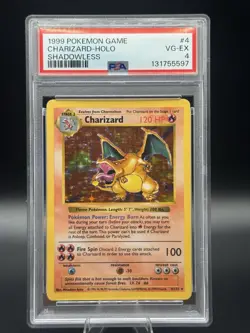 1999 Pokemon Game Shadowless #4 Charizard-holo PSA 4 - Image 1