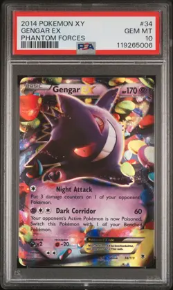 2014 POKEMON XY PHANTOM FORCES #34 GENGAR EX PSA 10 - Image 1