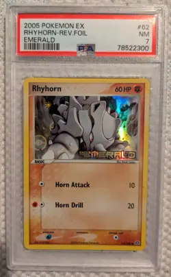 2005 Pokemon Rhyhorn Reverse Foil 62/106 EX Emerald PSA 7 - Image 1