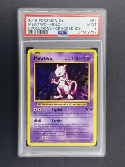 2016 Pokemon XY Evolutions Mewtwo Holo Cracked Ice #51 PSA 9 MINT - Image 1