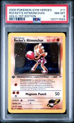 2000 POKEMON GYM HEROES 1ST EDITION ROCKETS HITMONCHAN HOLO #11 PSA 8 - Image 1