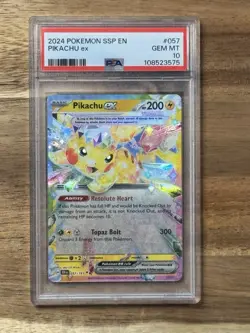 PSA 10 GEM Pikachu ex Surging Sparks Double Rare Pokemon Card 057/191 - Image 1